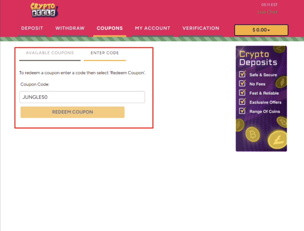 Crypto Reels redeem code