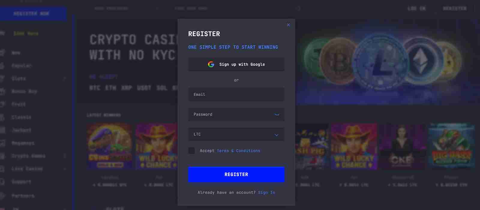 LTC Casino Register