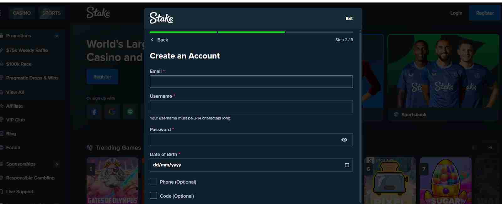 Stake casino registration