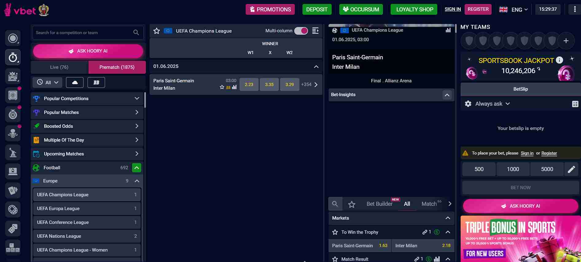 VBet Sports betting