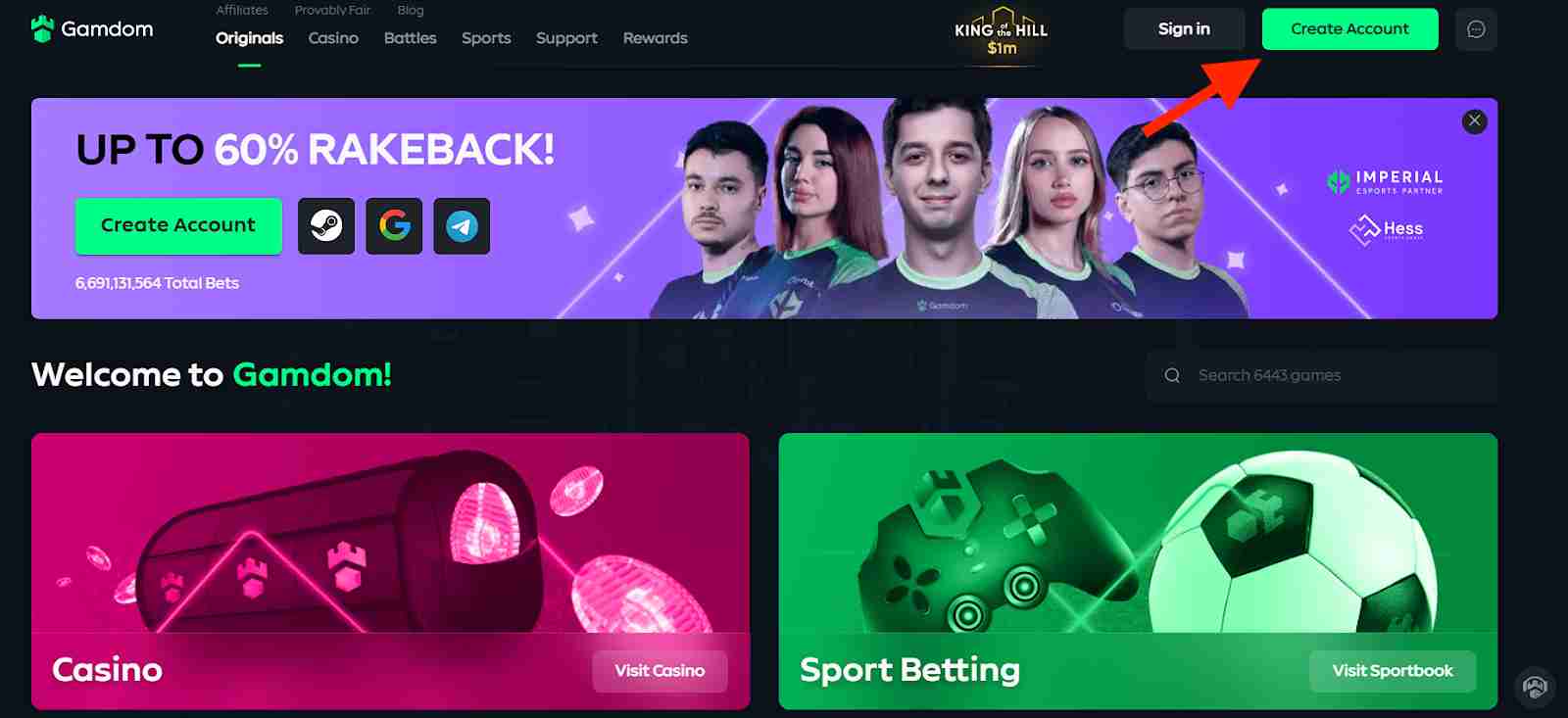 Gamdom promo code "NODEPOSITZ" offering 15% rakeback
