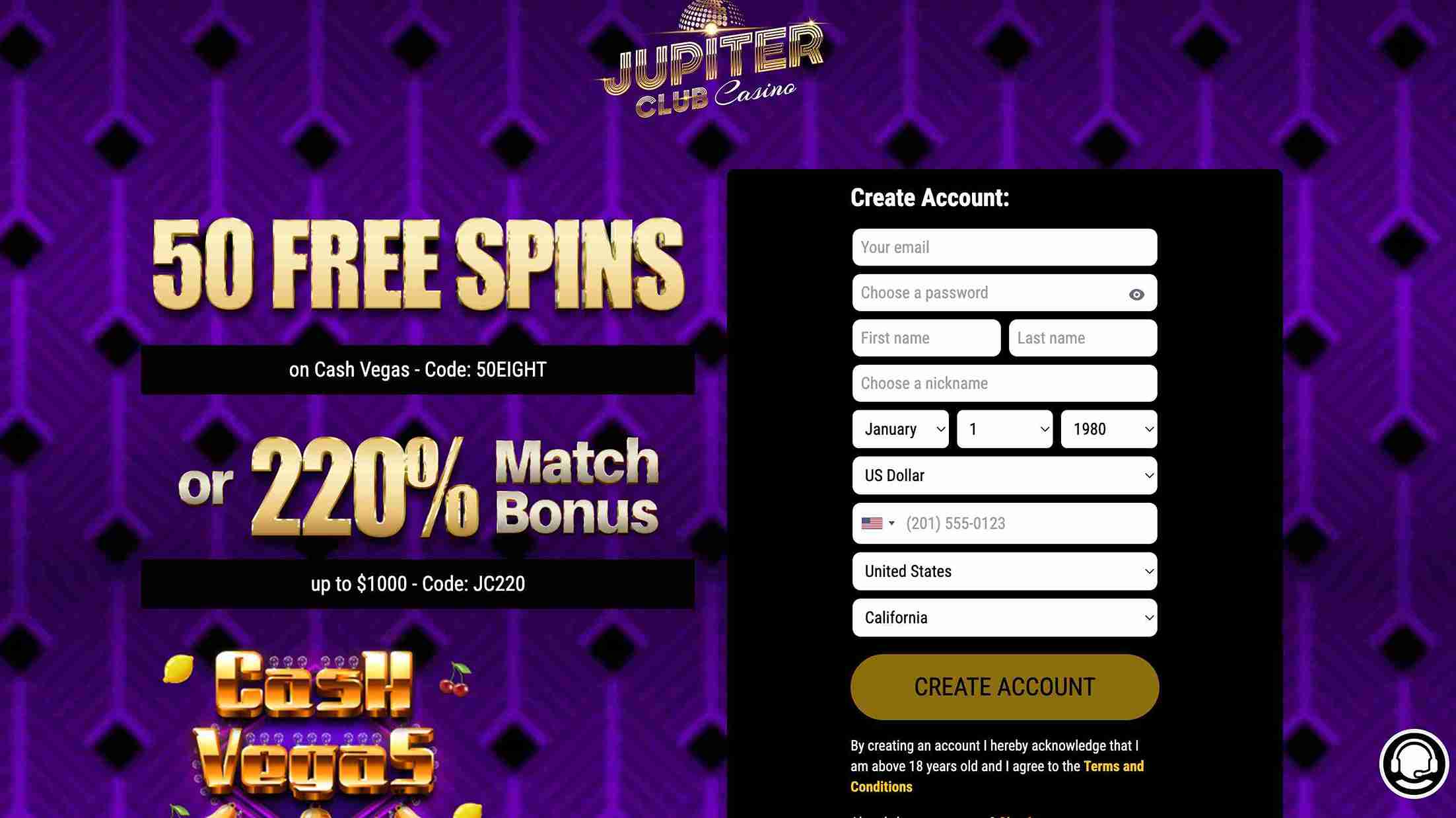 Jupiter Club Casino registration