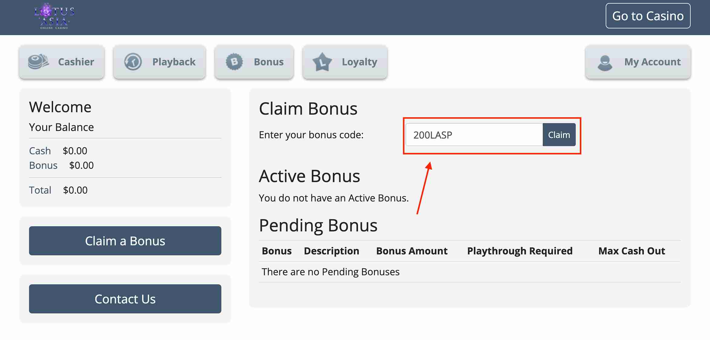 Lotus Asia no deposit bonus code 200LASP activation