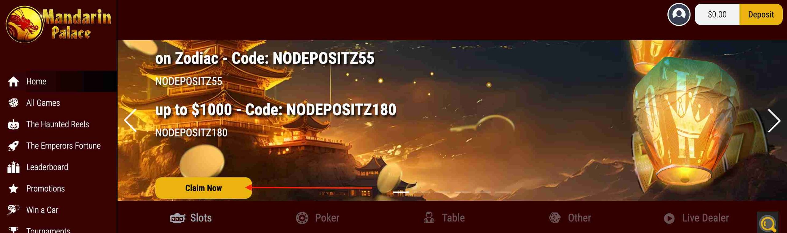 Claim the No Deposit Bonus at Mandarin Palace Casino