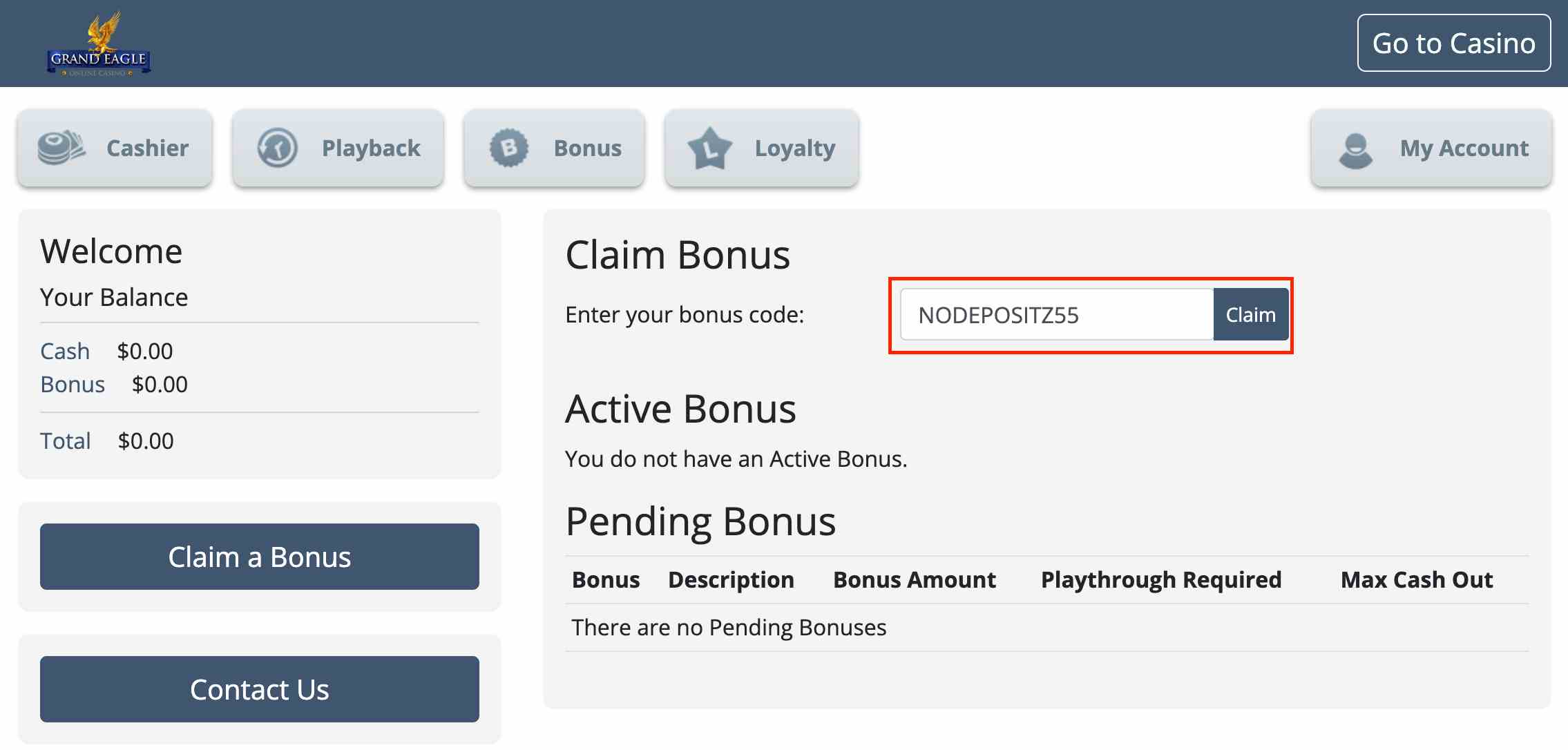 Grand Eagle Casino No Deposit Bonus