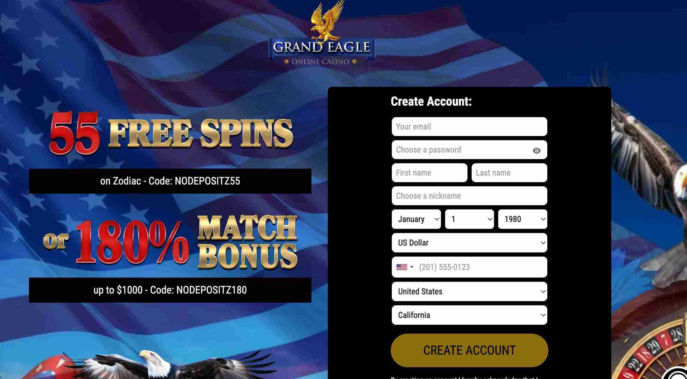 Grand Eagle Casino account registration