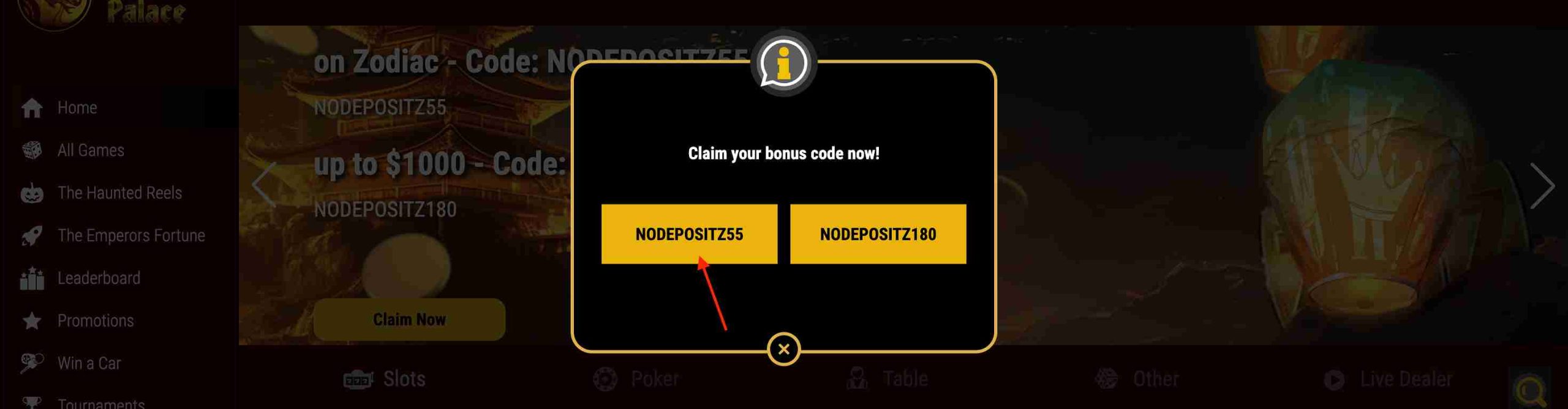 Mandarin Palace Casino active bonus