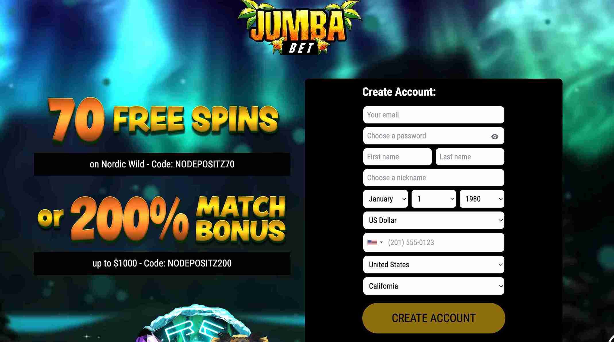 Jumba Bet Casino account registration