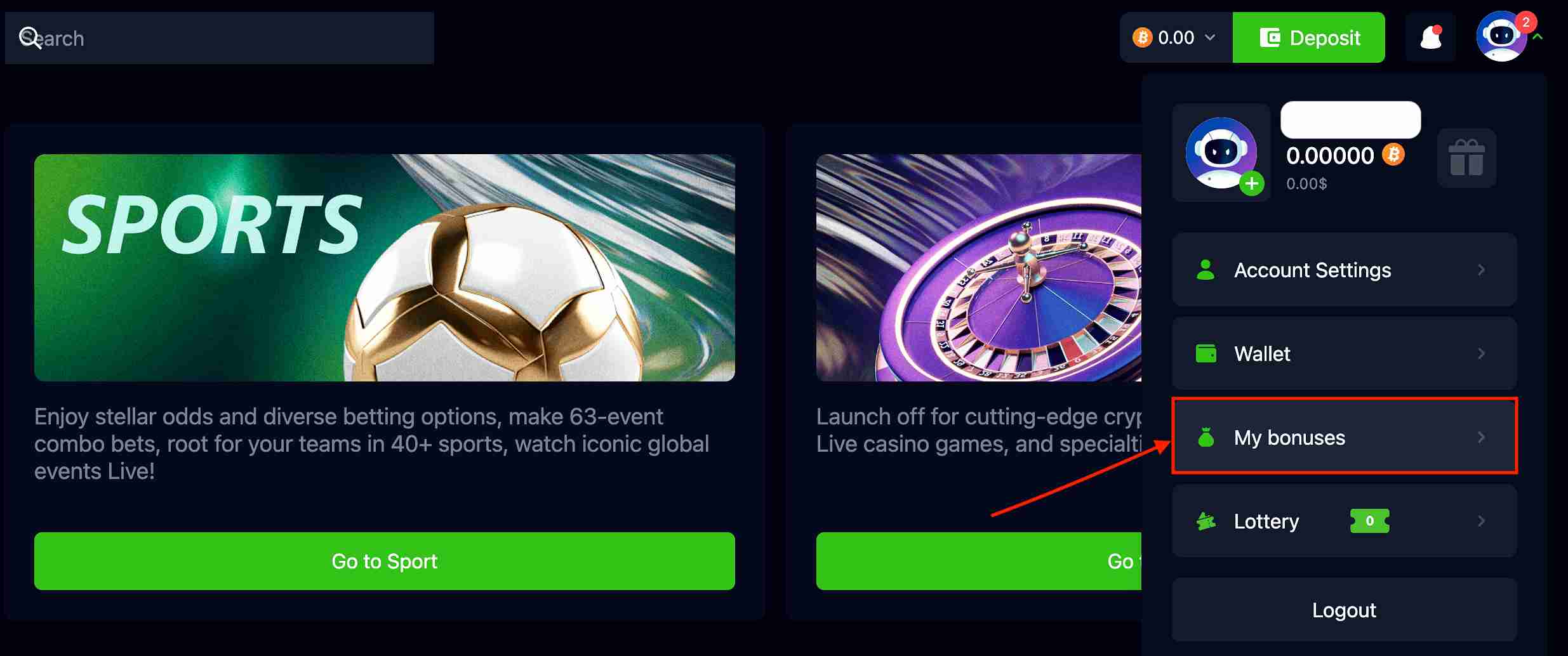 Proceed to the Bonuses Section Bets.io