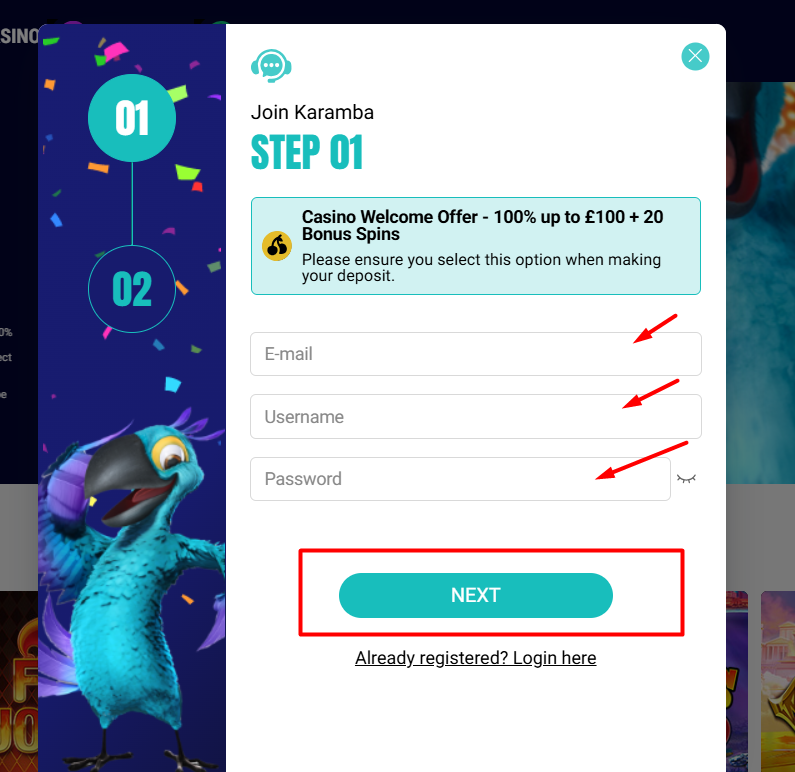 Karamba Casino_reg1