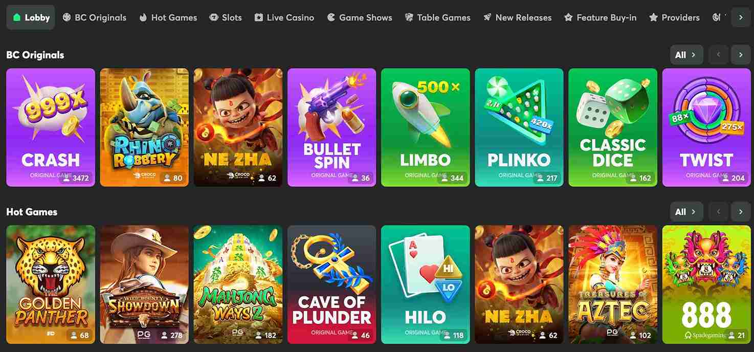 BC.Game Online Casino Games Selection
