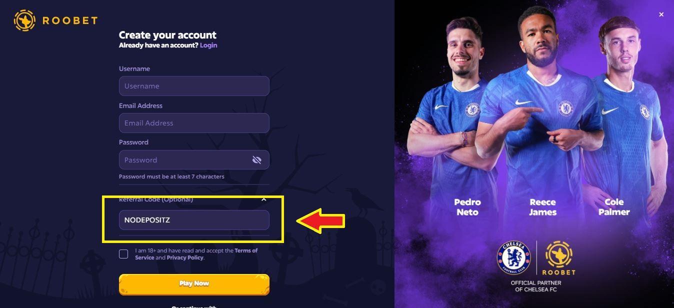 Claiming Roobet promo code